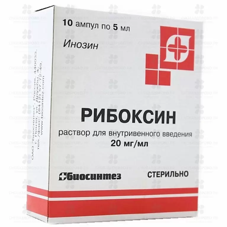 Рибоксин раствор внутривенно 20мг/мл 5мл ампулы №10 ✅ 00591/06053 | Сноваздорово.рф