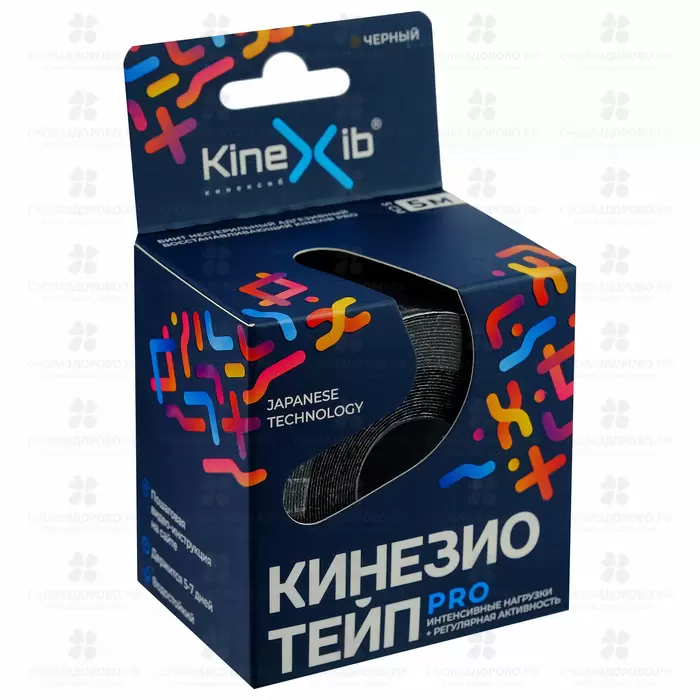 Бинт Кинексиб ПРО (Кинезио-тейп) адгезивный восстанавливающий 5х500см черный ✅ 33669/07164 | Сноваздорово.рф