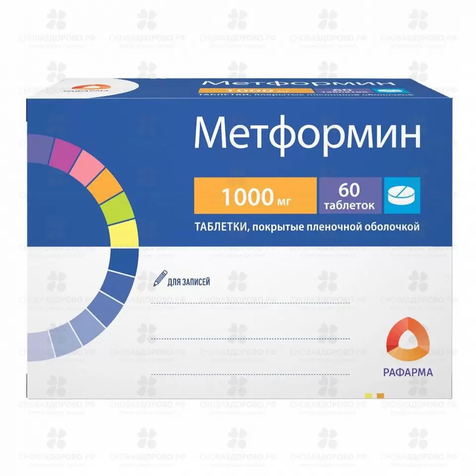 Метформин таблетки покрытые пленочной оболочкой 1000мг №60 конт. яч. ✅ 31505/06173 | Сноваздорово.рф