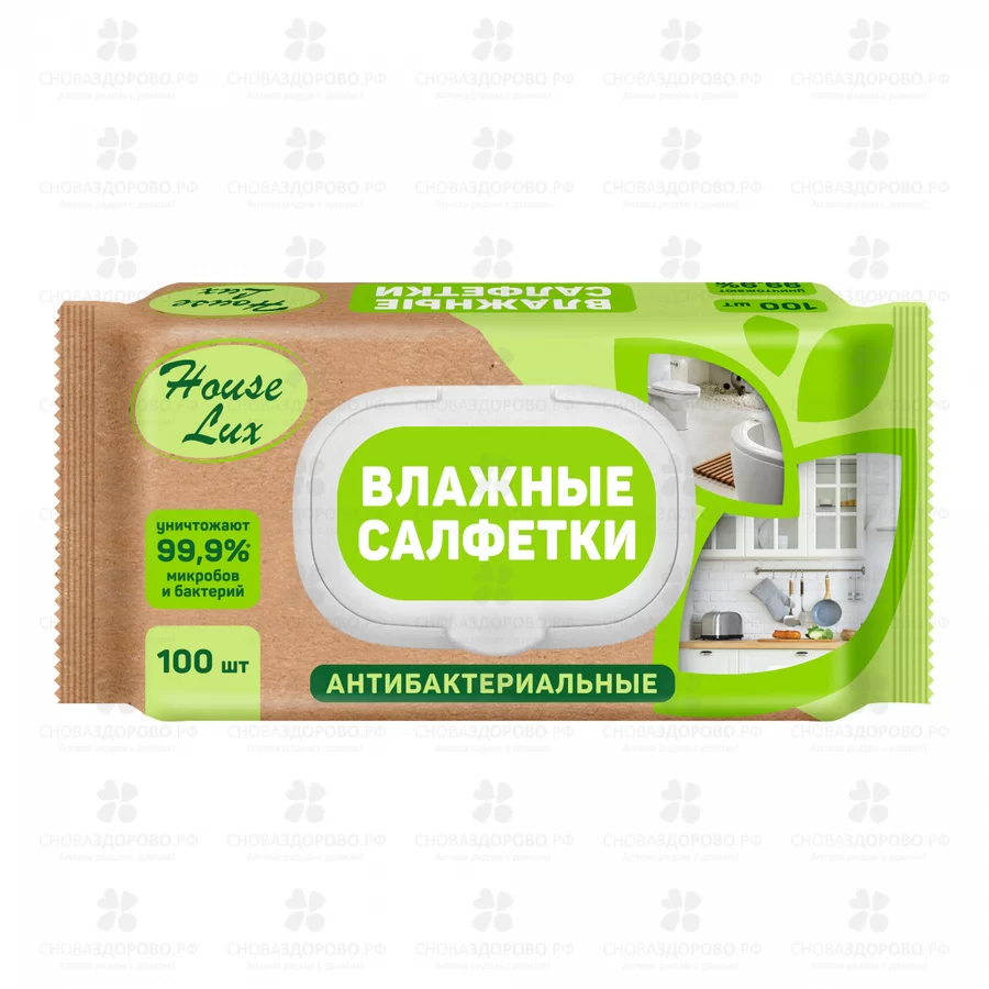 Салфетки влажные ХАУС Люкс №100 антибактеиальные/универсальные/очищающие ✅ 38821/06229 | Сноваздорово.рф