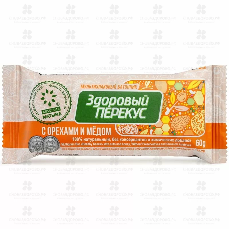 Батончик-мюсли Здоровый перекус орех с медом 60г  ✅ 29180/07803 | Сноваздорово.рф