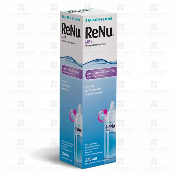 Раствор РеНю (ReNu) MPS 240мл для контактных линз (для чувствительных глаз) ✅ 22075/06467 | Сноваздорово.рф
