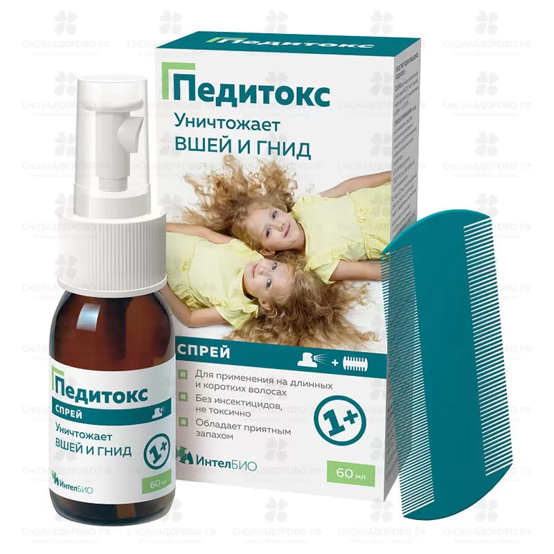 Педитокс средство педикулицидное 60мл (расческа, распылитель) ✅ 35349/08050 | Сноваздорово.рф