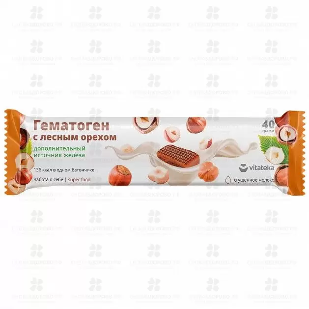 Гематоген Витатека с лесным орехом 40г (БАД) ✅ 34521/06200 | Сноваздорово.рф